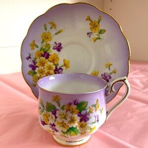 Royal Albert Bone China Lavender Ombré Teacup and Saucer in Primulette Pattern